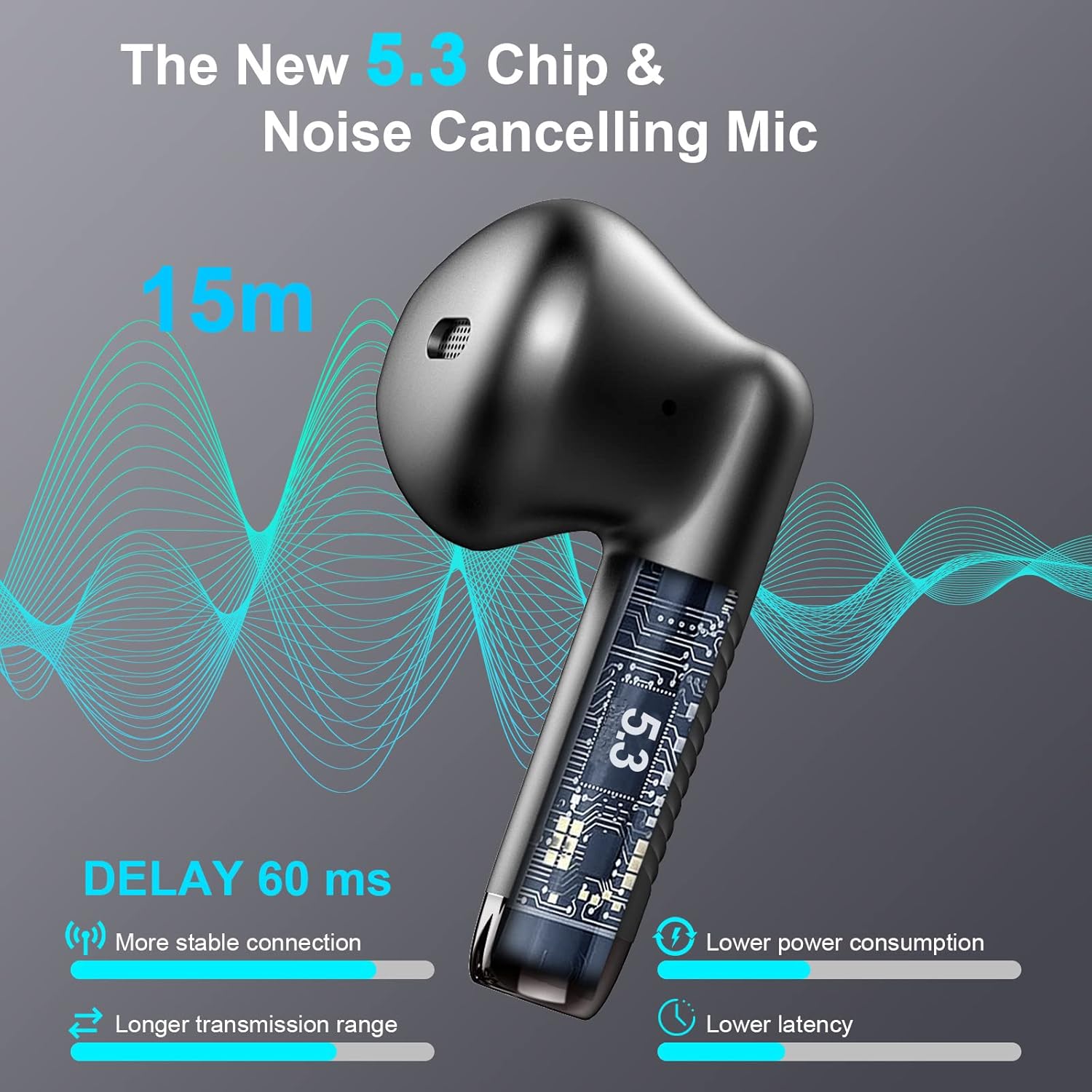 Auriculares inalámbricos, auriculares Bluetooth 5.4, graves estéreo, auriculares Bluetooth en el oído con cancelación de ruido, auriculares IP7 impermeables deportivos, 32 horas de reproducción USB C